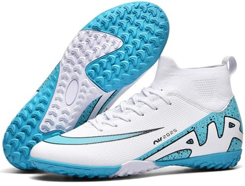 Mens Football Shoes Spike High Top Football Boots Youth Outdoor Turf Trainers Cleats Soccer Shoes Cleats Boys Professional Athletic Sneaker (SOC-5, 6UK)