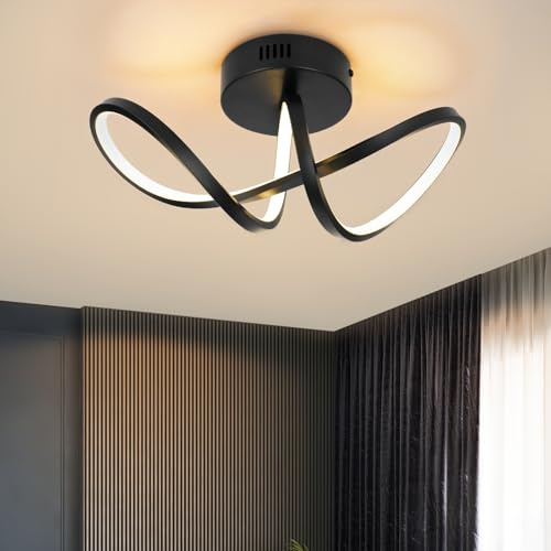 Homefire Deckenlampe Küche LED Deckenleuchte Schlafzimmer: Modern Design | Wohnzimmerlampe Schwarz 12W Schlafzimmerlampe 3000K Küchenlarmpe Warmweiß Deckenbeleuchtung für Küche Flur