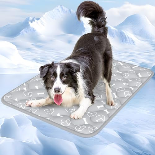 Rywell Kühlmatte für Hunde - Upgarde Entfärbung Verdicken Waschbar selbstkühlend Kälte 70×90cm Hundematte - rutschfest Weich Wasserabsorbierend Geruchlos Sommer Hundedecke für Hunde Katzen - L - Grau