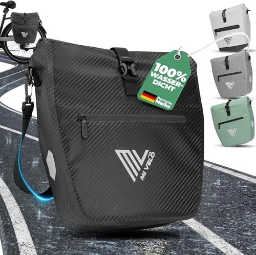 MIVELO 2in1 Fahrradtasche für Gepäckträger - Gepäckträgertasche wasserdicht - Inkl. gepolstertem Laptopfach & Schultergurt - Tasche für Fahrrad I Packtasche 20L (Carbon)