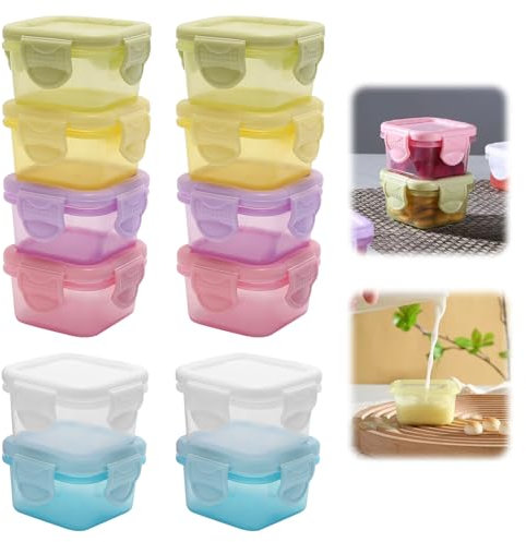 MAIXINNEW 12 Pezzi Mini Contenitori per Alimenti 60ml con Coperchio, Plastica Mini Freezer Impilabili per Conservare in Frigorifero e Picnic