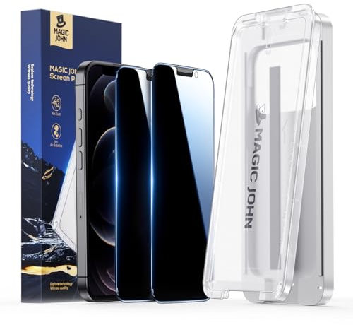 MAGIC JOHN 3rd Gen Upgraded for iPhone 12 Pro Max Privacy Screen Protector 6.7 inch, 25°Anti-Spy Screen, Shockproof Tempered Glass, Auto Dust-Removal, Bubble Free, Easy Installation, 2 Pack
