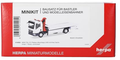 Herpa Modellbausatz MAN TGM Plateau-Abschlepp-LKW mit Kran (1 Stück), Miniatur im Maßstab 1:87, Sammlerstück, Kit für Modellbau, Kunststoff