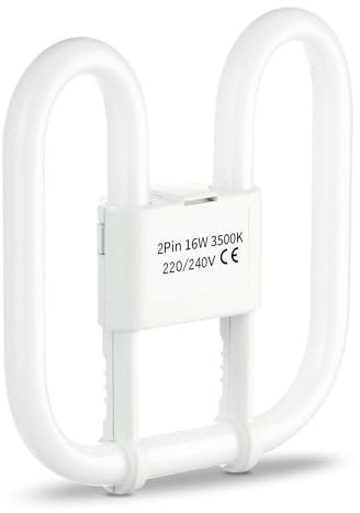 Quebec 16W 2D Square 2-Pin GR8 Cap Compact Fluorescent Lamp, Warm White 3500K, Non-Dimmable CFL Light Bulb, Energy Class A, AC 230V, DD Flat Butterfly Bulb for Flush Mount Ceiling Lighting, 8000 Hours