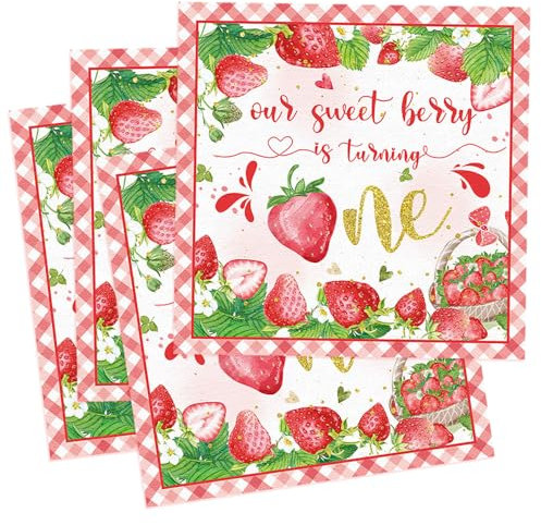 20 Stück Geburtstag Servietten Deko für 1. Geburtstag | Erdbeer (Erster) | 2-lagig für Mädchen & Jungen | Tischdekoration für Baby-Party, Jubiläum & Feiern | Milestone serviettes 1 jahr strawberry