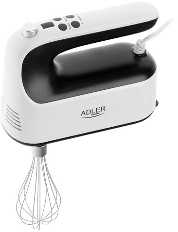 Adler AD 4229 Elektrischer Handmixer, 5 Zubehörteile, digitale Geschwindigkeitsregelung, Turbo, Weiß und Schwarz