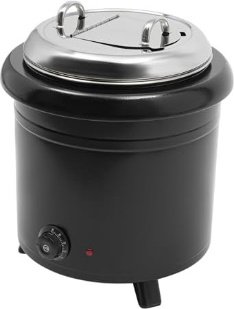 Olla para sopa, 13 L, acero inoxidable, calentador de sopa con tapa, 400 W, temperatura 30 – 85 °C, recipiente térmico regulable, para bufés, cantinas, cafetería y otras ocasiones, color negro