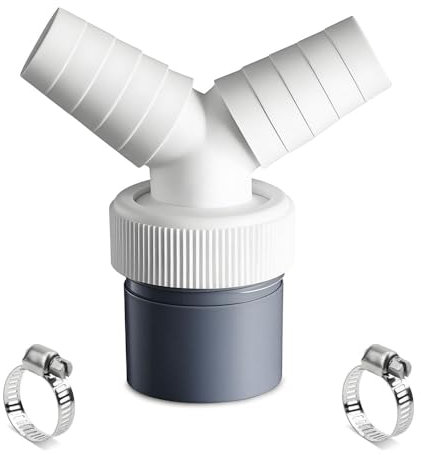 Voarge Lavadora de desagüe de doble conexión en Y, adaptador en Y para lavavajillas, salida para tubo de 40 mm de diámetro y entrada de 18 – 24 mm, con 2 abrazaderas de manguera