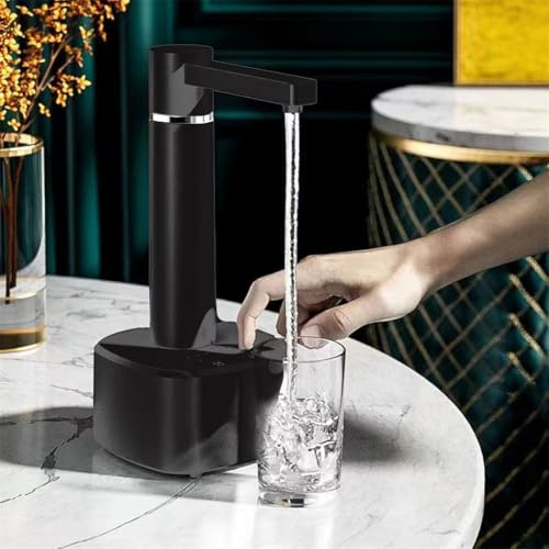 Gdfnmogo Automatischer Wasserspender, elektrische Pumpe mit USB-Aufladung, 3-Gang-Lautstärkeregler, Desktop-Flaschenpumpe für heißes und kaltes Wasser, ABS, Schwarz