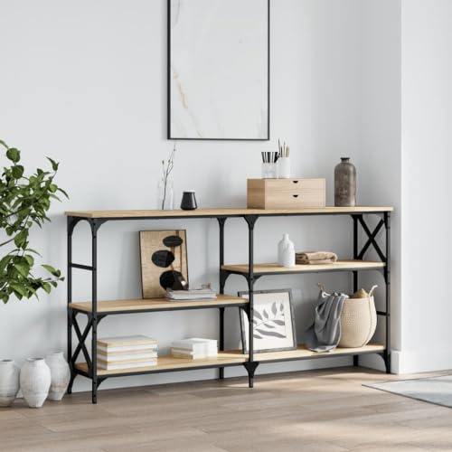 Qnhdfrt Table console en chêne Sonoma 150 cm - Matériau en bois durable avec cadre en acier - Pieds réglables et espace de rangement - Élégante pour couloir, salon, entrée