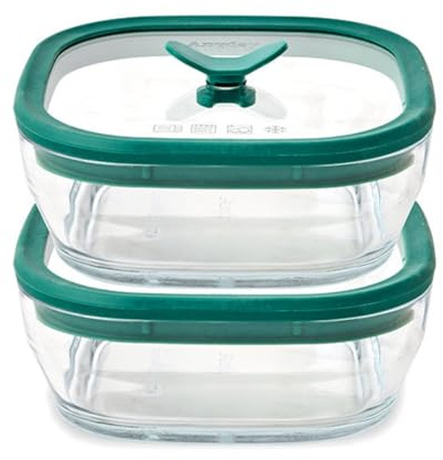 Anyday 2 Pack 2.5 Cup Glass Lunch Containers (Kale) | Microwave Safe, Bowls with Glass Lids for Work, Food Storage, Bento Box Meal Prep Container