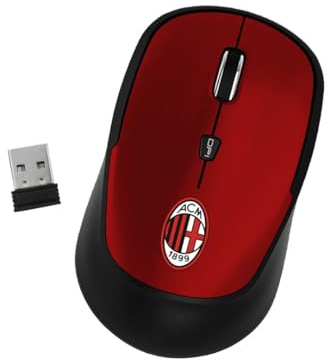 TECHMADE AC Milan - Mouse Wireless Ufficiale | Design Ergonomico | Tecnologia Senza Fili | Sensore Ottico Preciso | Compatibile con PC e Mac | Tasti Silenziosi, Nero, Plastica (ROSSO)