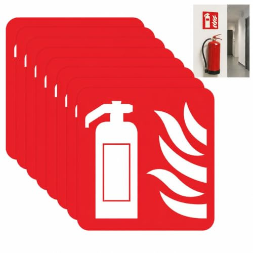 Maylatte 8 Feuerlöscher-Schilder, selbstklebend, im Dunkeln leuchtend | Warnschild für Feuerlöscher, geeignet für den Einsatz zu Hause, im Büro, im Auto usw., 13 x 13 cm