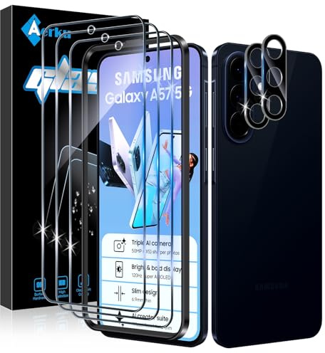 Aerku Schutzfolie für Samsung Galaxy A57 5G für Panzerglas, 3 Stück Schutzglas und 2 Stück Kameraschutz und Montage Rahmen, 9H Härte HD Klar Anti-Kratzen, Anti-Bläschen Panzer Schutz Folie