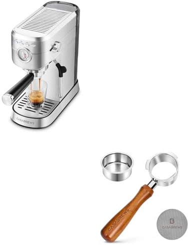 CASABREWS 5418 Espresso Siebträgermaschine 20 Bar, Kaffeemaschine mit Milchaufschäumer inkl. 51mm Bodenloser Siebträger & Puck Screen