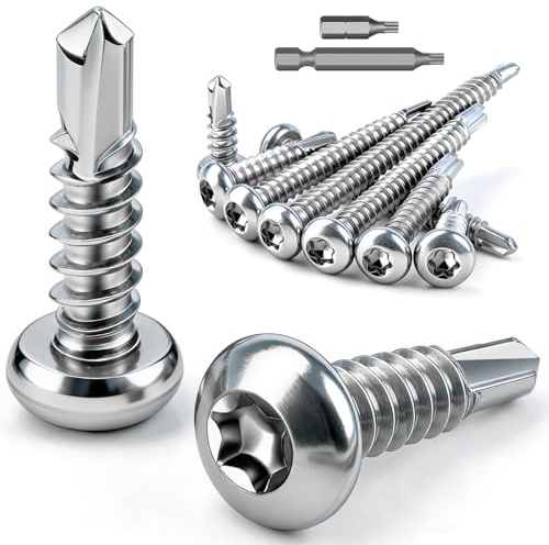 mawmuaw 100 tornillos autorroscantes Torx M4,8 x 16 mm, tornillos de perforación Torx de acero inoxidable 410, cabeza alomada DIN 7504, tornillos autoperforantes de cabeza redonda para muebles, madera