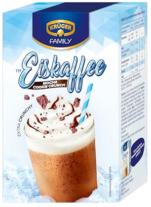 KRÜGER Eiskaffee Mocha Cookie Crunch, 10x 15g Sachets | Koffeinhaltig, Instantkaffee, Echte Keks-Stücke, Schnell zubereitet