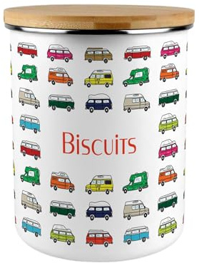 Campervan Print Biscuits Storage Canister - 2.7L Extra-Large Enamel Home & Kitchen Organisation Container