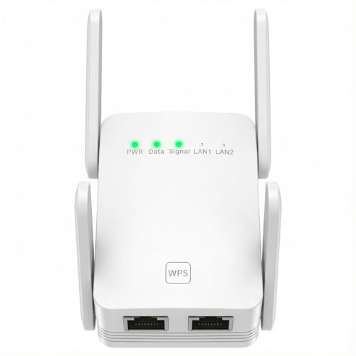 OIBIRO WLAN Verstärker 1200M, WiFi Repeater Dual Band (2,4G & 5G), Netzwerkverstärker mit 2 LAN anschluss,WPS EIN-klick-Setup, Für Große Wohnungen & Dicke Wände (grauweiß)