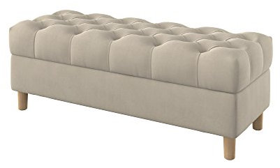Furninero - Tiefer gepolsterter Sitzbank Sitzhocker Sitzruhe Betthocker Ottomane, mit Stauraum, Gerundete Beine, 120 cm breit, Majestic Velvet Beige Stoff (Licht zu reinigende), Beige