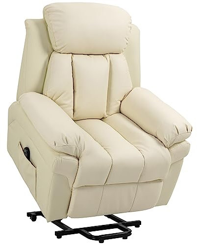 HOMCOM Fauteuil releveur électrique, Fauteuil Relax électrique avec Repose-Pied Ajustable, Dossier inclinable, télécommande, Poche latérale, pour Personnes âgées, crème