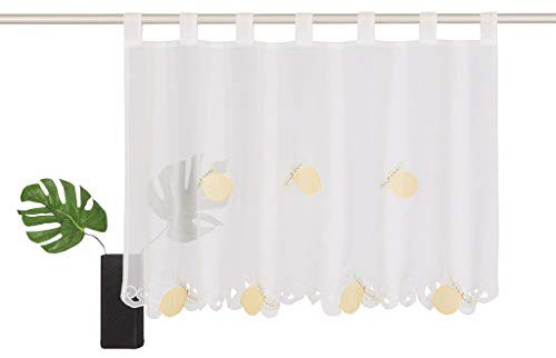 SIMPVALE Kurzgardinen für die Küche, niedlicher Stil, Volant, Fruchtstickerei, Café, Vorhänge (90 x 45 cm, gelb)