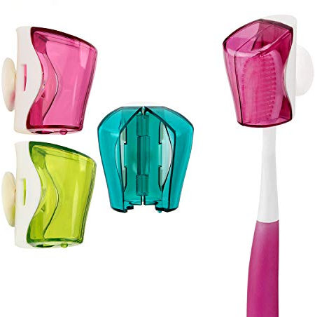 Toothbrush Holder Case with Suction Cup, 3 Pcs Wall Toothbrush Holder with Cover Case, Bathroom Toothbrush Holder for Kids and Adult