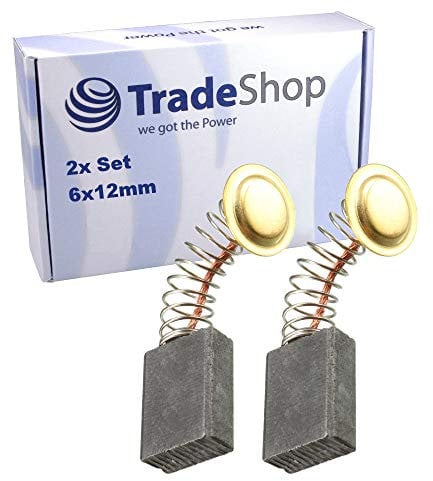 Trade-Shop 2 x Carbon Brushes 6 x 12 mm for Electric Tools (Saws, Chainsaws, Grinders, Hammer Drills, etc.)