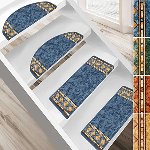 Floordirekt Stufenmatten Rügen | Halbrund oder Eckig | Treppenmatten in 4 Farben | Strapazierfähig & pflegeleicht | Stufenteppich für Innen (Blau, Halbrund 65 x 23,5 cm)