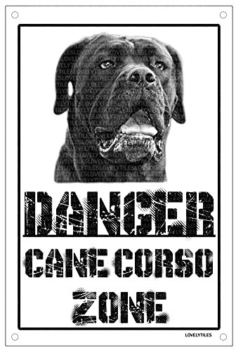 Lovelytiles Danger Cane Corso Zone Targa Cartello Metallo attenti al Cane Metal Sign (15X20)