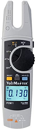 Voltmaster FCM 1 Digitales Gabel-Zangenamperemeter CAT III 600V, Multifunktionsmessgerät mit offenem Zangenkopf (universell einsetzbar, AC/DC Strommessung, großes LC-Display), Grau