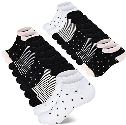 Mowenti Socken Damen 39-42 Sneaker Kurze Baumwollsocken Sportsocken 10 paar Streifen Punkten-8203