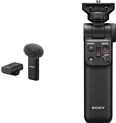 Sony ECM-W2BT Drahtloses Mikrofon mit Bluetooth & GP-VPT2BT Bluetooth Handgriff (für Selfies und Vlogging, kompatibel mit A9M2, A9, A7RM4, A7RM3, A7M3, A6600/6400/6100, RX100M7, RX0M2, ZV-1) schwarz