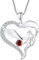 FJ Herz Schutzengel Halskette Damen 925 Sterling Silber Engelsflügel Kette Anhänger Granat Januar Geburtsstein Halskette Schmuck Geschenke für Frauen Mädchen