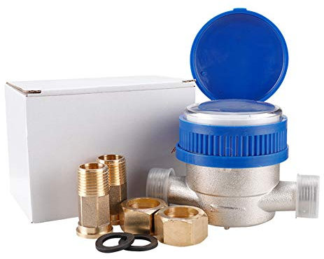 MaxAwe 15 mm 1/2 pollici contatore acqua fredda da giardino, contatore acqua fredda calibrato con rubinetti e copertura protettiva, contatore rubinetto per giardino e casa