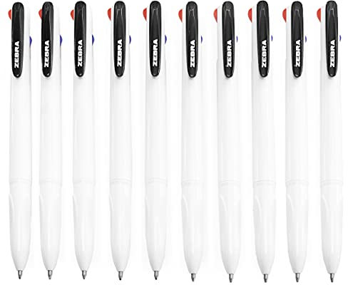 Zebra Z-Grip Elegance 4-in-1 Kugelschreiber, einziehbar, 1,0 mm, weißer Schaft, Schwarz, Blau, Rot, Grün, 10 Stück