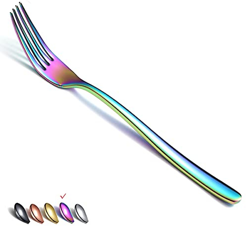 Homquen Rainbow Dinner Forks 6 Piece, Stainless Steel 8'' Forks Silverware Set, Dessert Forks, Table Forks, Salad Forks for Home, Kitchen or Restaurant, Dishwasher Safe