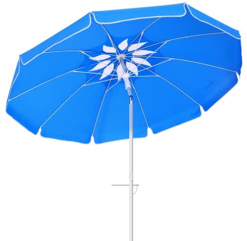 FEFLO Sonnenschirm Strand, Ø 2m große Gartenschirm Marktschirm mit beidseitig um 30° knickbar, Winddichter und LSF 50+ Sonnenschutz mit Belüftungsöffnungen für Reisen, Garten, Rasen, Pool