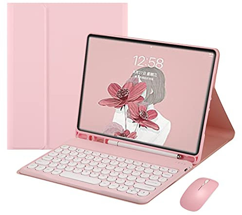 YEEHi Keyboard Case Mouse for iPad 6th 5th Generation 9.7, Air & Air 2, iPad Pro 9.7 inch Case with Cute Round Key Bluetooth Detachable Color Keyboard Cover (Pink)