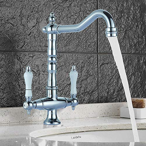 Rubinetto per lavabo, in ottone di alta qualità, a due manopole, rubinetto per lavabo da bagno e lavandino