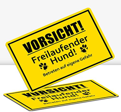 2 Stück Vorsicht! freilaufender Hund Schild 30 x 20 cm Alu 3mm Alu-Dibond stabile Aluminiumverbundplatte mit UV-Schutz von STROBO