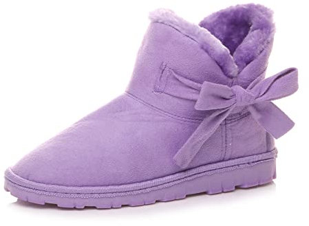 Ajvani Flat Pull on Cosy Fur Lined Ankle Boots Booties Slippers Size 5 38 Lilac, 5 UK