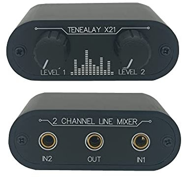 TENEALAY 2 Way Audio mixer 3.5mm Un-powered mixer, 2 a 1 Stereo aux 3.5mm livelli di linea controllo Box mini mixer passivo X21