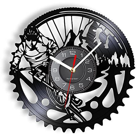 Smotly Vinyl Wanduhr Dirt Bike Race Muster Thema Wanduhr Geschenk für Outdoor Radfahren Enthusiasten