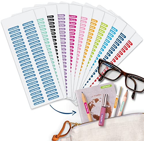 Gutmarkiert – Personalisierbare Mini Namensetiketten – wasserfeste Namensaufkleber für Kinder und Erwachsene – ideal als Namenssticker in Büro, Werkstatt oder Schule – 48 Stück 20x4mm – Farbig