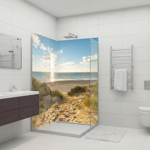 Dedeco 2x Premium Bad Duschrückwand mit Motiv: Dünengras V4, 100x200cm, wasserfest, hochwertig fugenlose Wandverkleidung aus 3mm-Alu-Verbundplatte, Fliesenersatz ohne Bohren, Made in Germany