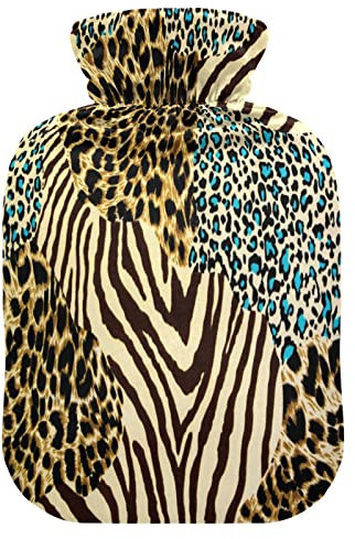 Wärmflasche mit Bezug, Zebra-Tiger-Druck, 1 Liter, transparenter Wärmbeutel, heiße Kaltkompresse, ideal für Krämpfe, Rücken, Schulter, Schmerzlinderung, Kinder, Männer, Frauen, Handfußwärmer