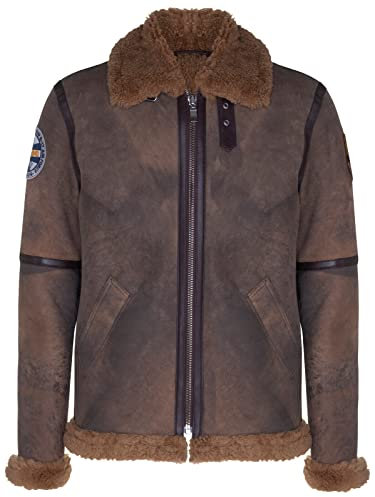 Infinity Leather Braune B3 Shearling Sheepskin WW2 Bomber Leder Fliegerjacke für Herren S