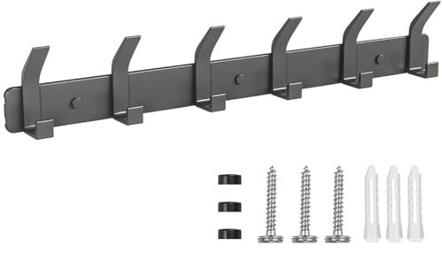 TENXSNUG Kleiderhaken Wand Garderobenleiste, Rostfrei Hakenleiste Garderobe Garderobenhaken Wandhaken mit 6 Haken, Wandgarderobe Gaderobenhakenleiste Jackenhalter für Küche, Bad und Schlafzimmer, Grau