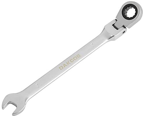 DAKCOS Cle mixte Clé à cliquet 7 mm - Clé à cliquet métrique articulée en CR-V avec finition chromée mate